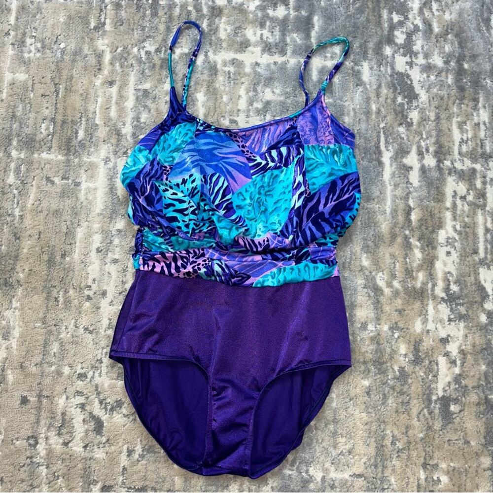 Vintage Jantzen Purple Animal Print One Piece Mom Bathing Suit 1980s Size 10